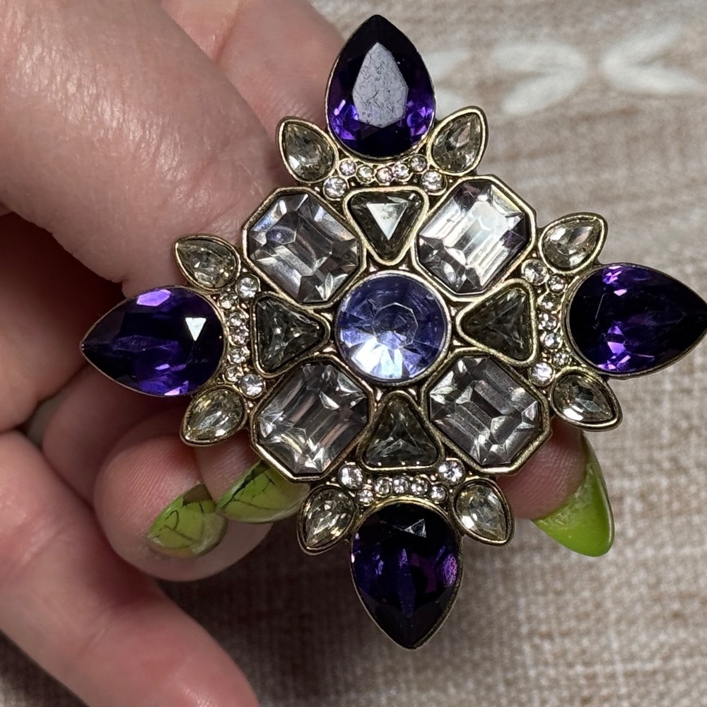 Dana Buchman Purple Crystal Maltese Cross Brooch Gold Tone Vintage Style
